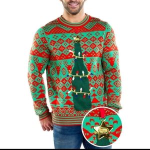 Tipsy Elves wine bottle ugly Christmas sweater green XXL